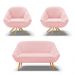 Kit 01 Namoradeira 02 Lugares e 02 Poltronas Giratória Giovana Suede Rosa Bebê Base Madeira MA30 - D'Rossi