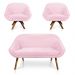 Kit 01 Namoradeira 02 Lugares e 02 Poltronas Giratória Giovana Suede Rosa Bebê Base Madeira MM30 - D'Rossi