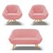 Kit 01 Namoradeira 02 Lugares e 02 Poltronas Giratória Giovana Suede Rose Base Madeira MA30 - D'Rossi