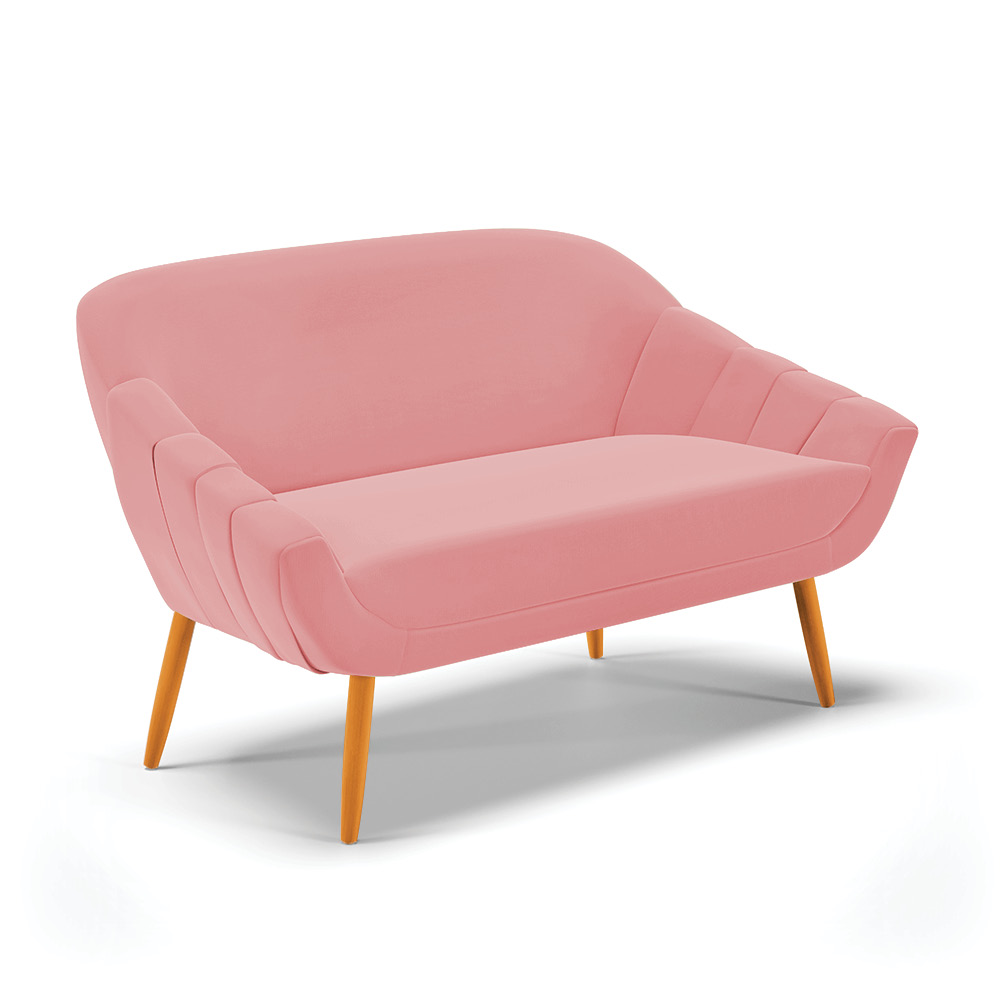 Kit 01 Namoradeira 02 Lugares e 02 Poltronas Giratória Giovana Suede Rose Base Madeira MA30 - D'Rossi