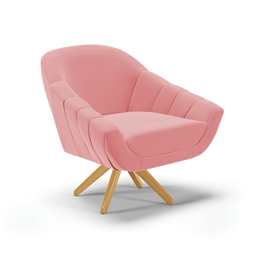 Kit 01 Namoradeira 02 Lugares e 02 Poltronas Giratória Giovana Suede Rose Base Madeira MA30 - D'Rossi