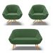 Kit 01 Namoradeira 02 Lugares e 02 Poltronas Giratória Giovana Suede Verde Base Madeira MA30 - D'Rossi