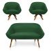 Kit 01 Namoradeira 02 Lugares e 02 Poltronas Giratória Giovana Suede Verde Base Madeira MM30 - D'Rossi