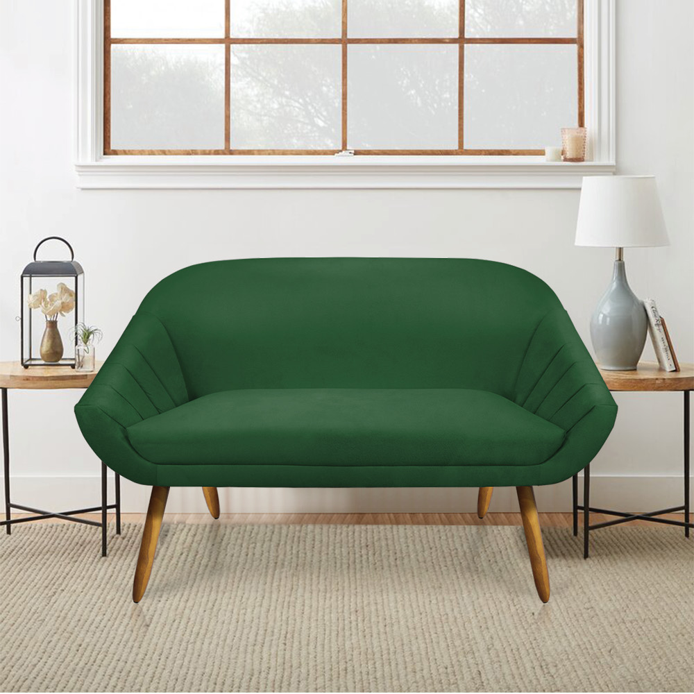 Kit 01 Namoradeira 02 Lugares e 02 Poltronas Giratória Giovana Suede Verde Base Madeira MM30 - D'Rossi