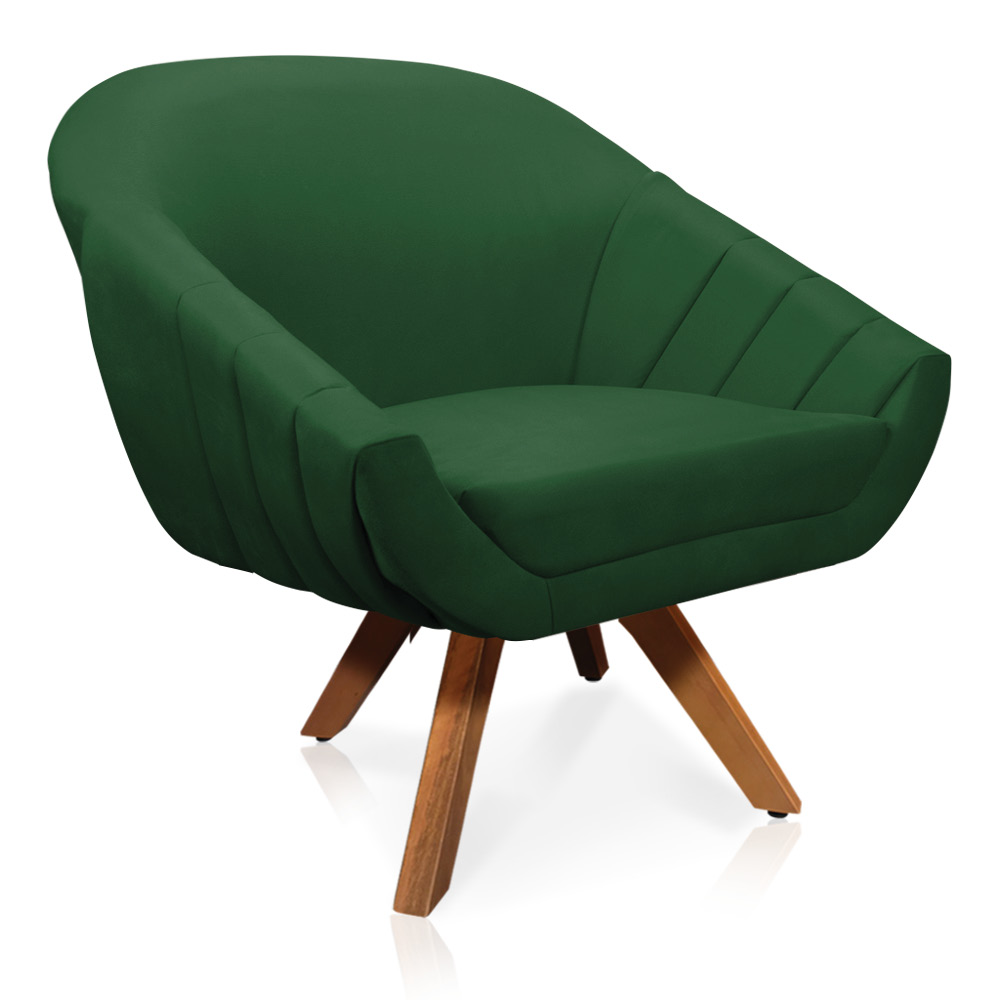 Kit 01 Namoradeira 02 Lugares e 02 Poltronas Giratória Giovana Suede Verde Base Madeira MM30 - D'Rossi