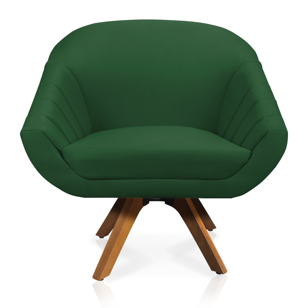 Kit 01 Namoradeira 02 Lugares e 02 Poltronas Giratória Giovana Suede Verde Base Madeira MM30 - D'Rossi