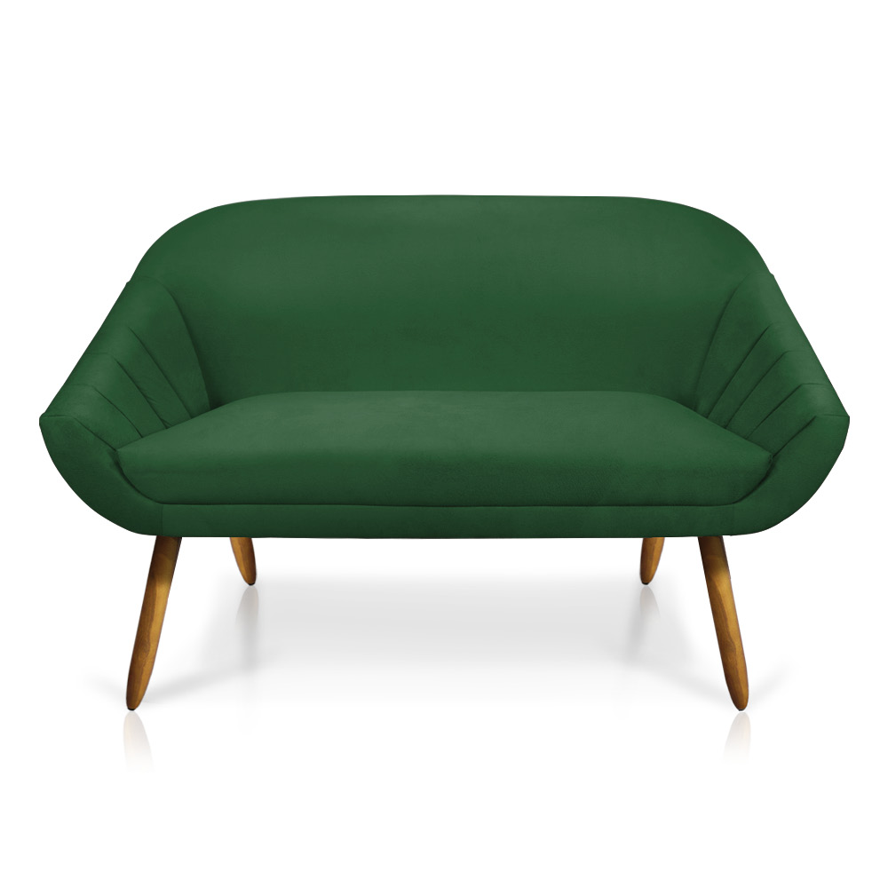 Kit 01 Namoradeira 02 Lugares e 02 Poltronas Giratória Giovana Suede Verde Base Madeira MM30 - D'Rossi