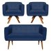 Kit 01 Namoradeira 02 Lugares e 02 Poltronas Giratória Julia Suede Azul Marinho Base Madeira MM30 D'Rossi