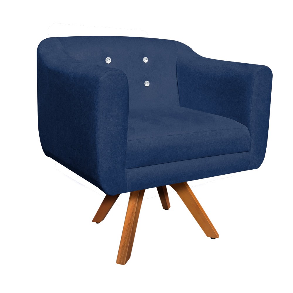 Kit 01 Namoradeira 02 Lugares e 02 Poltronas Giratória Julia Suede Azul Marinho com Strass Base Madeira MM30 D'Rossi