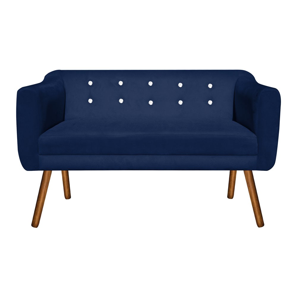 Kit 01 Namoradeira 02 Lugares e 02 Poltronas Giratória Julia Suede Azul Marinho com Strass Base Madeira MM30 D'Rossi