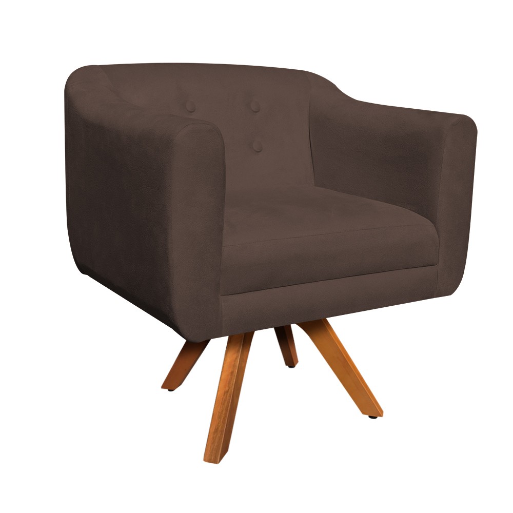Kit 01 Namoradeira 02 Lugares e 02 Poltronas Giratória Julia Suede Marrom Base Madeira MM30 D'Rossi