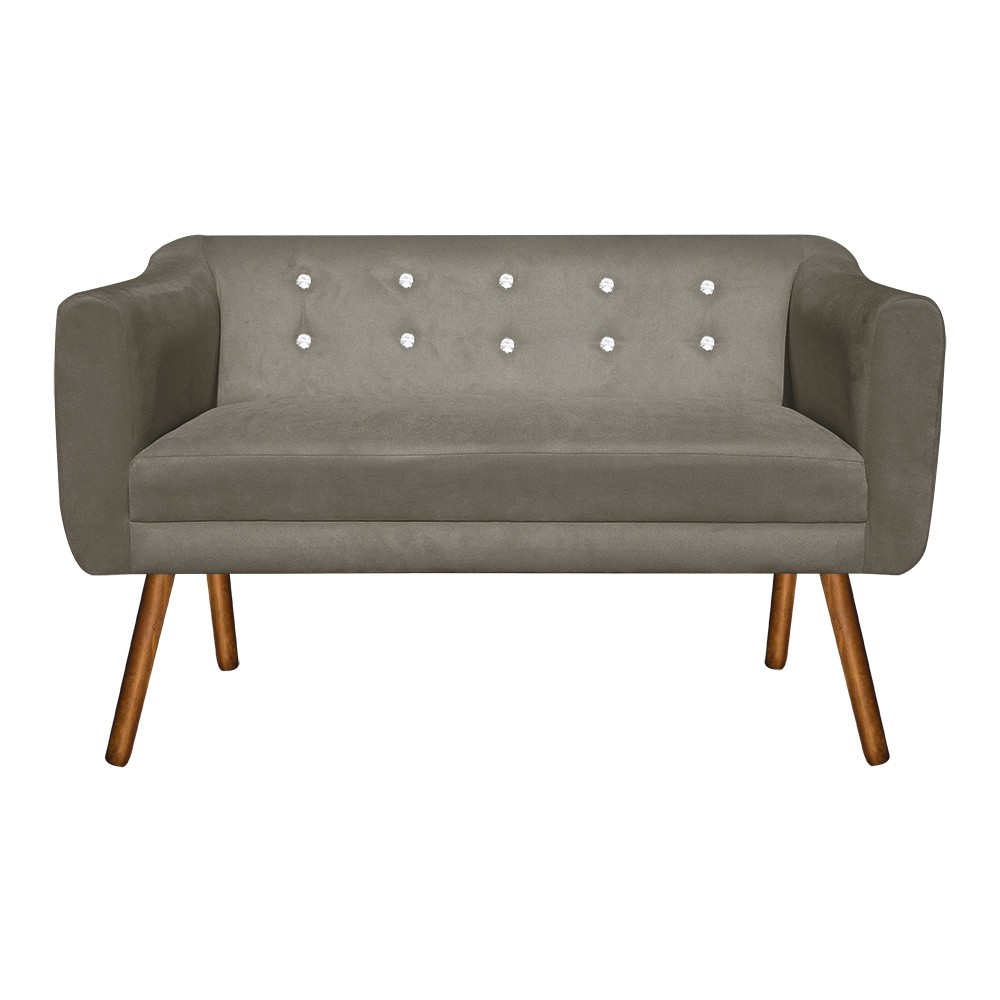 Kit 01 Namoradeira 02 Lugares e 02 Poltronas Giratória Julia Suede Marrom Rato com Strass Base Madeira MM30 D'Rossi