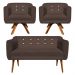 Kit 01 Namoradeira 02 Lugares e 02 Poltronas Giratória Julia Suede Marrom com Strass Base Madeira MM30 D'Rossi