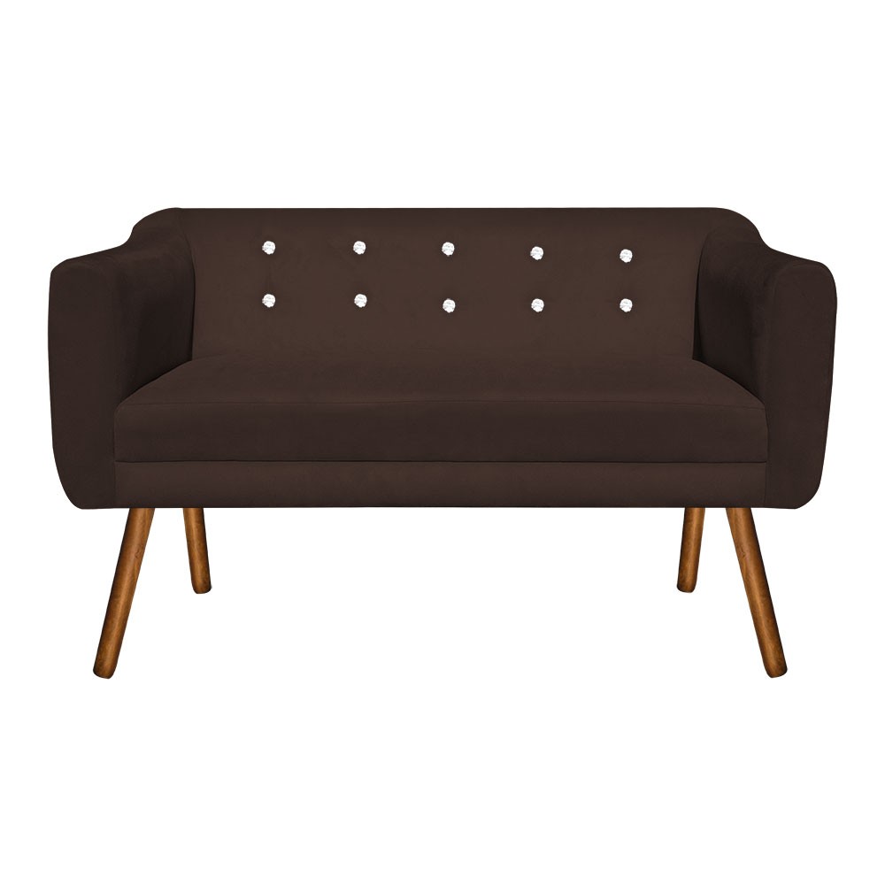 Kit 01 Namoradeira 02 Lugares e 02 Poltronas Giratória Julia Suede Marrom com Strass Base Madeira MM30 D'Rossi