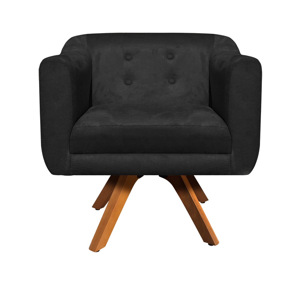 Kit 01 Namoradeira 02 Lugares e 02 Poltronas Giratória Julia Suede Preto Base Madeira MM30 D'Rossi