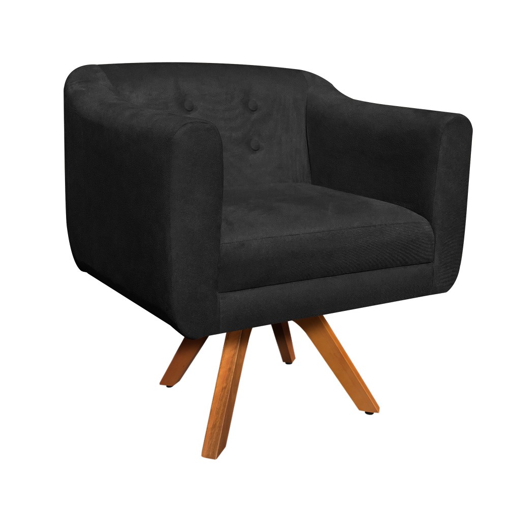 Kit 01 Namoradeira 02 Lugares e 02 Poltronas Giratória Julia Suede Preto Base Madeira MM30 D'Rossi