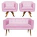 Kit 01 Namoradeira 02 Lugares e 02 Poltronas Giratória Julia Suede Rosa Bebê Base Madeira MM30 D'Rossi