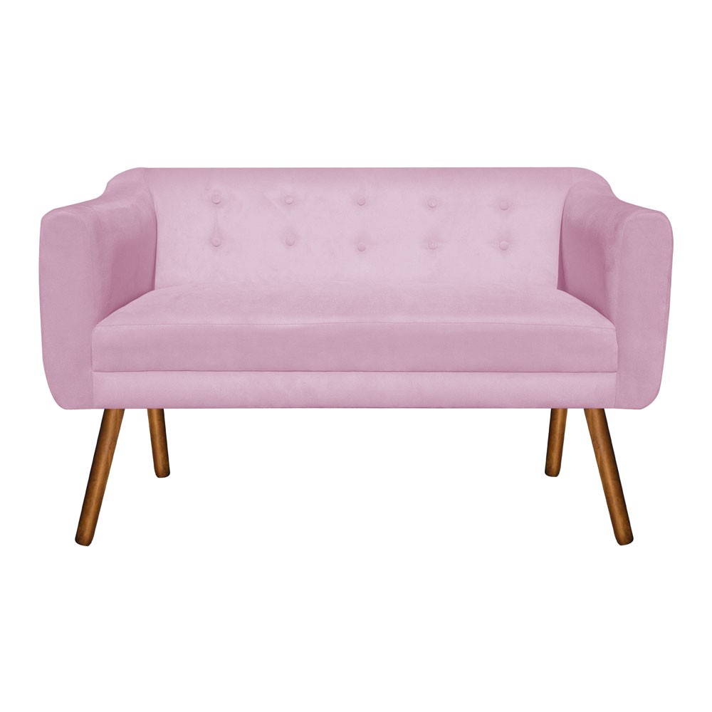 Kit 01 Namoradeira 02 Lugares e 02 Poltronas Giratória Julia Suede Rosa Bebê Base Madeira MM30 D'Rossi