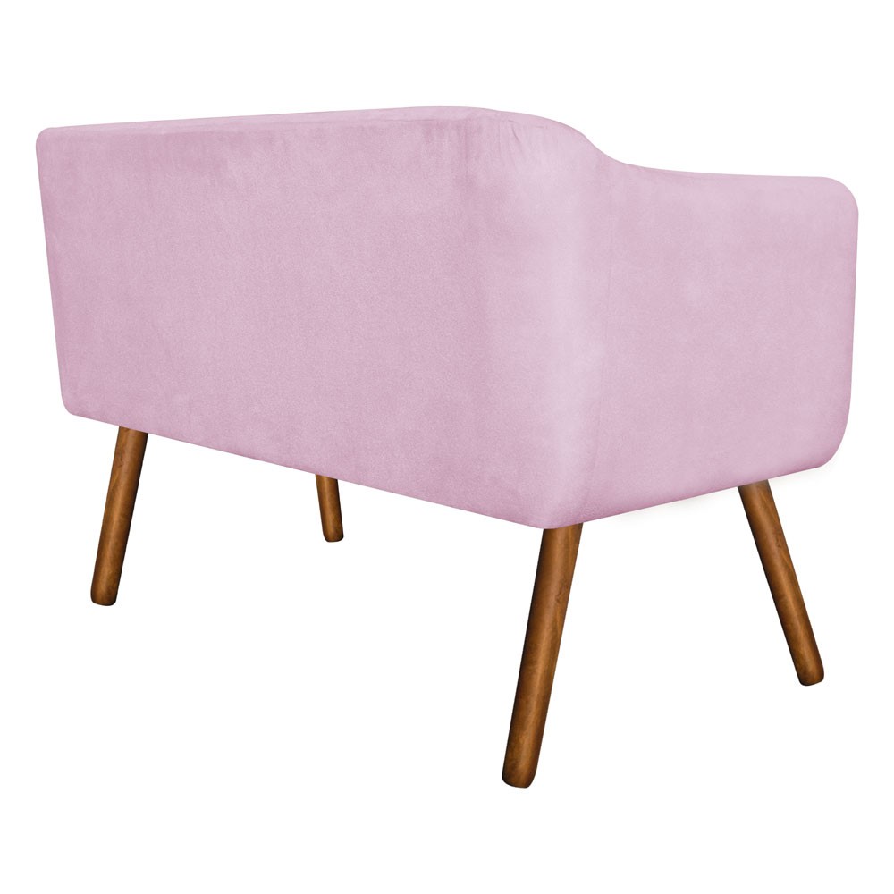 Kit 01 Namoradeira 02 Lugares e 02 Poltronas Giratória Julia Suede Rosa Bebê com Strass Base Madeira MM30 D'Rossi