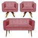 Kit 01 Namoradeira 02 Lugares e 02 Poltronas Giratória Julia Suede Rose Base Madeira MM30 D'Rossi