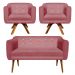 Kit 01 Namoradeira 02 Lugares e 02 Poltronas Giratória Julia Suede Rose com Strass Base Madeira MM30 D'Rossi