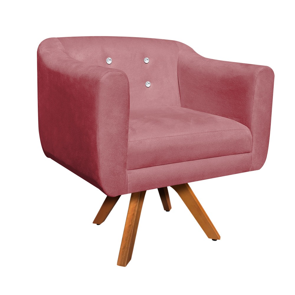 Kit 01 Namoradeira 02 Lugares e 02 Poltronas Giratória Julia Suede Rose com Strass Base Madeira MM30 D'Rossi
