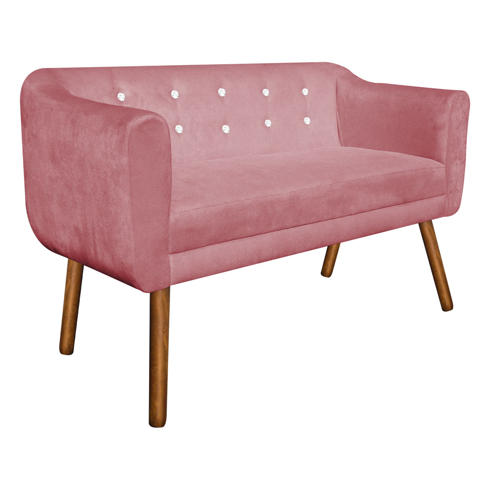 Kit 01 Namoradeira 02 Lugares e 02 Poltronas Giratória Julia Suede Rose com Strass Base Madeira MM30 D'Rossi