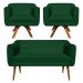 Kit 01 Namoradeira 02 Lugares e 02 Poltronas Giratória Julia Suede Verde Base Madeira MM30 D'Rossi