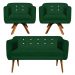 Kit 01 Namoradeira 02 Lugares e 02 Poltronas Giratória Julia Suede Verde com Strass Base Madeira MM30 D'Rossi