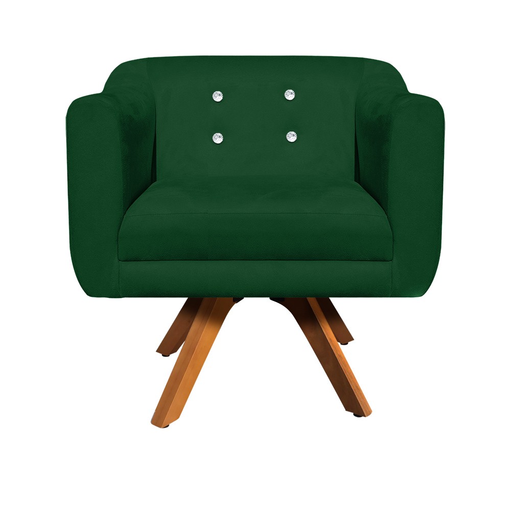Kit 01 Namoradeira 02 Lugares e 02 Poltronas Giratória Julia Suede Verde com Strass Base Madeira MM30 D'Rossi
