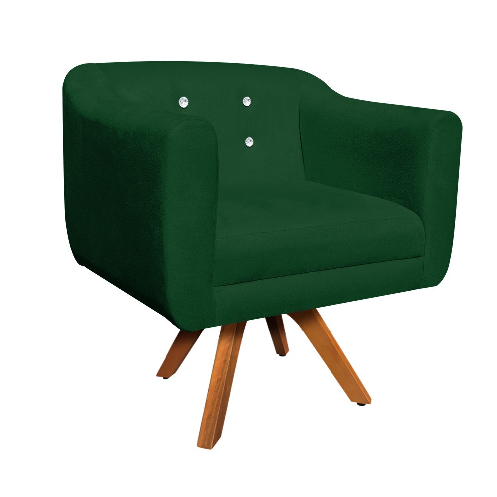 Kit 01 Namoradeira 02 Lugares e 02 Poltronas Giratória Julia Suede Verde com Strass Base Madeira MM30 D'Rossi