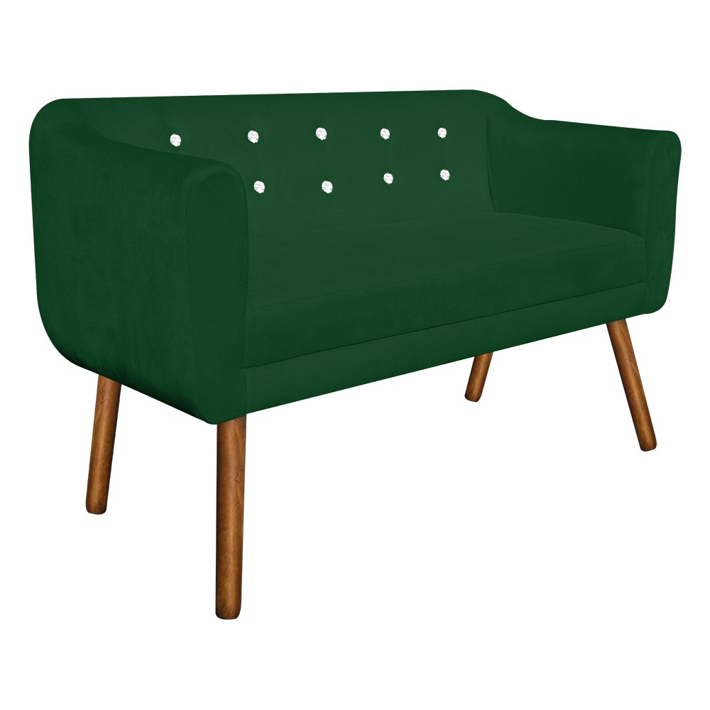 Kit 01 Namoradeira 02 Lugares e 02 Poltronas Giratória Julia Suede Verde com Strass Base Madeira MM30 D'Rossi