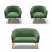 Kit 01 Namoradeira 02 Lugares e 02 Poltronas Giratória Stella Suede Verde Base Madeira MA30 - D'Rossi