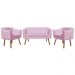 Kit 01 Namoradeira 02 Lugares e 02 Poltronas Julia Suede Rosa Bebê Pés Palito Castanho D'Rossi