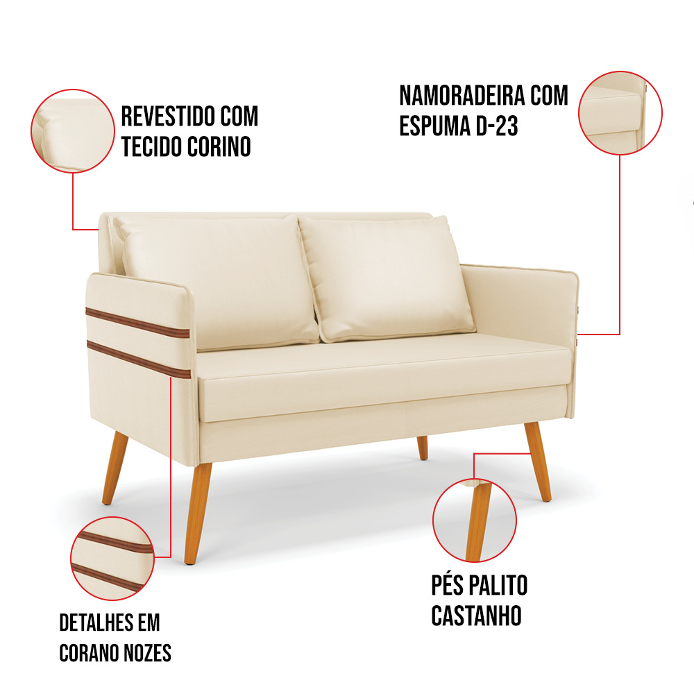 Kit 01 Namoradeira 02 Lugares e 02 Poltronas Mari Corino Base de Madeira MA30 - D'Rossi