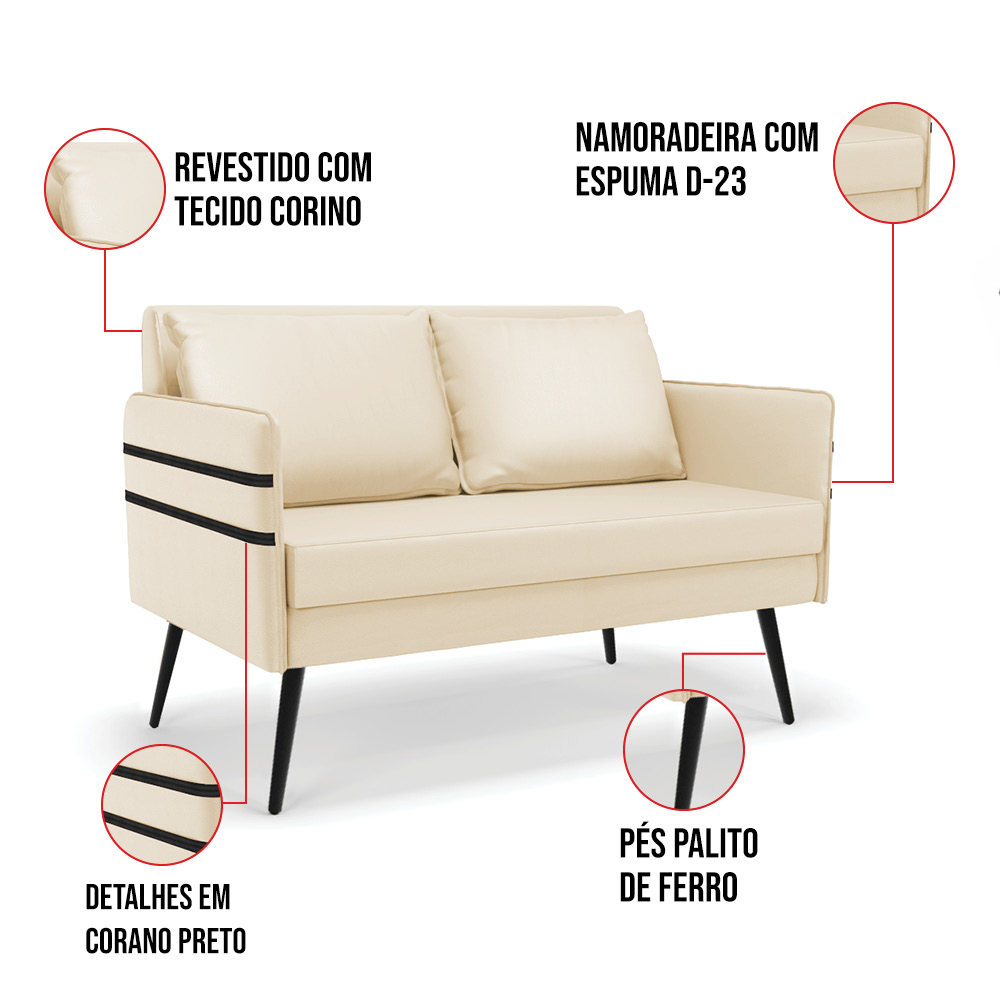Kit 01 Namoradeira 02 Lugares e 02 Poltronas Mari Corino Pés Palito de Ferro - D'Rossi