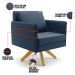 Kit 01 Namoradeira 02 Lugares e 02 Poltronas Mari Suede Azul Marinho Base de Madeira MA30 - D'Rossi