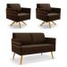 Kit 01 Namoradeira 02 Lugares e 02 Poltronas Mari Suede Marrom Base de Madeira MA30 - D'Rossi