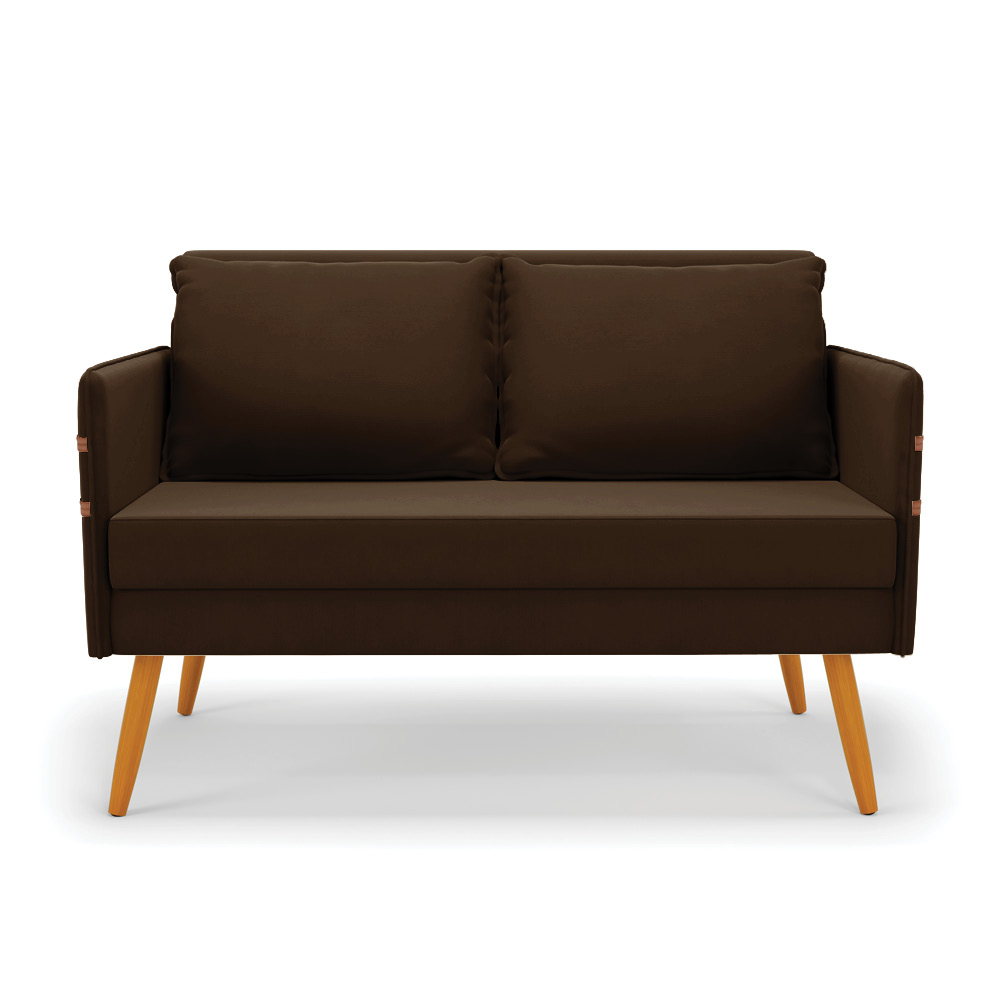Kit 01 Namoradeira 02 Lugares e 02 Poltronas Mari Suede Marrom Base de Madeira MA30 - D'Rossi