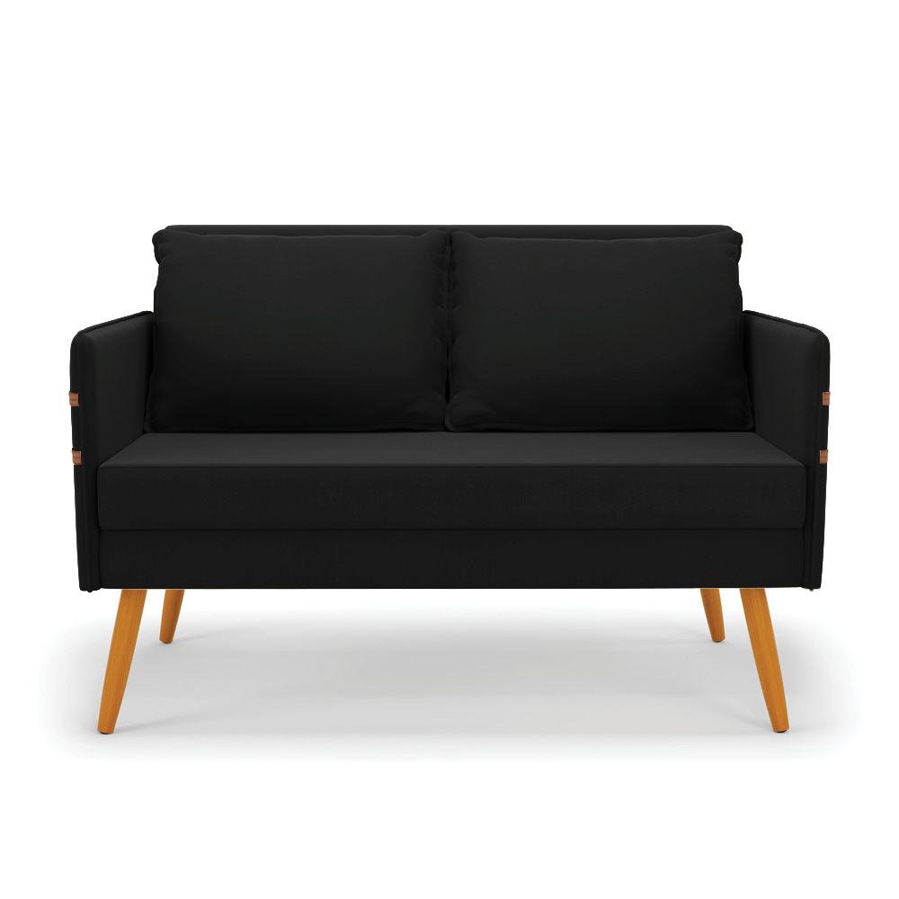 Kit 01 Namoradeira 02 Lugares e 02 Poltronas Mari Suede Preto Base de Madeira MA30 - D'Rossi