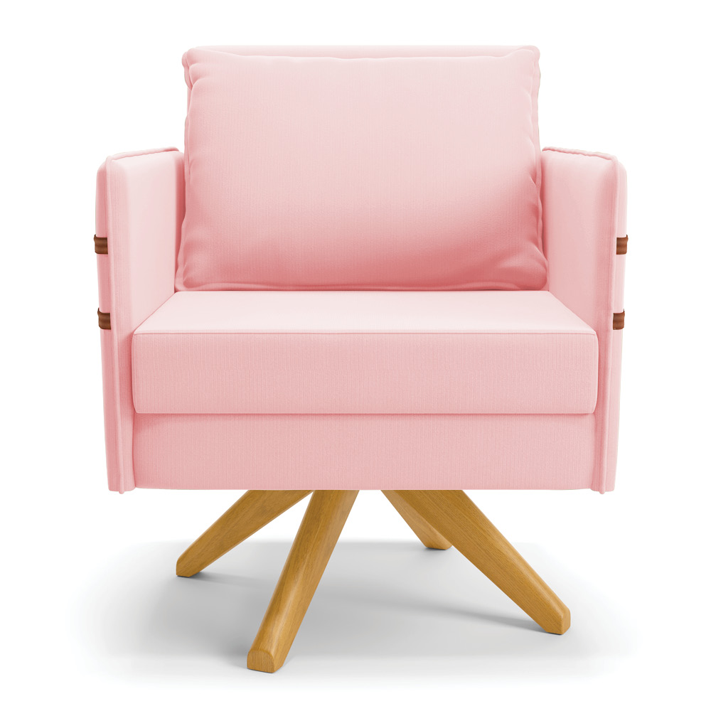 Kit 01 Namoradeira 02 Lugares e 02 Poltronas Mari Suede Rosa Bebê Base de Madeira MA30 - D'Rossi