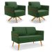 Kit 01 Namoradeira 02 Lugares e 02 Poltronas Mari Suede Verde Base de Madeira MA30 - D'Rossi