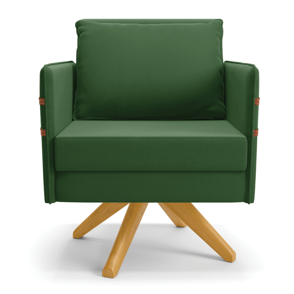 Kit 01 Namoradeira 02 Lugares e 02 Poltronas Mari Suede Verde Base de Madeira MA30 - D'Rossi