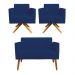 Kit 01 Namoradeira 02 Lugares e 02 Poltronas Marisa Suede Azul Marinho Base Giratória Madeira MA30 D'Rossi