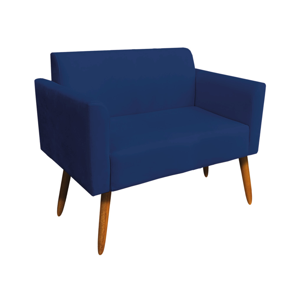 Kit 01 Namoradeira 02 Lugares e 02 Poltronas Marisa Suede Azul Marinho Base Giratória Madeira MA30 D'Rossi