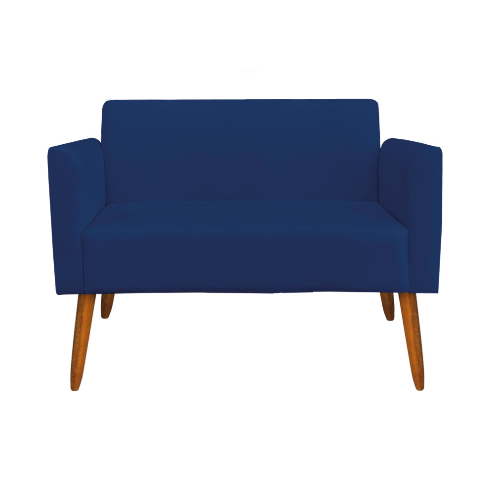 Kit 01 Namoradeira 02 Lugares e 02 Poltronas Marisa Suede Azul Marinho Base Giratória Madeira MA30 D'Rossi
