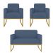 Kit 01 Namoradeira 02 Lugares e 02 Poltronas Marisa Suede Azul Marinho Base Industrial Metálica Dourado D'Rossi