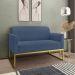 Kit 01 Namoradeira 02 Lugares e 02 Poltronas Marisa Suede Azul Marinho Base Industrial Metálica Dourado D'Rossi