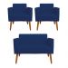 Kit 01 Namoradeira 02 Lugares e 02 Poltronas Marisa Suede Azul Marinho Pés Palito Castanho D'Rossi