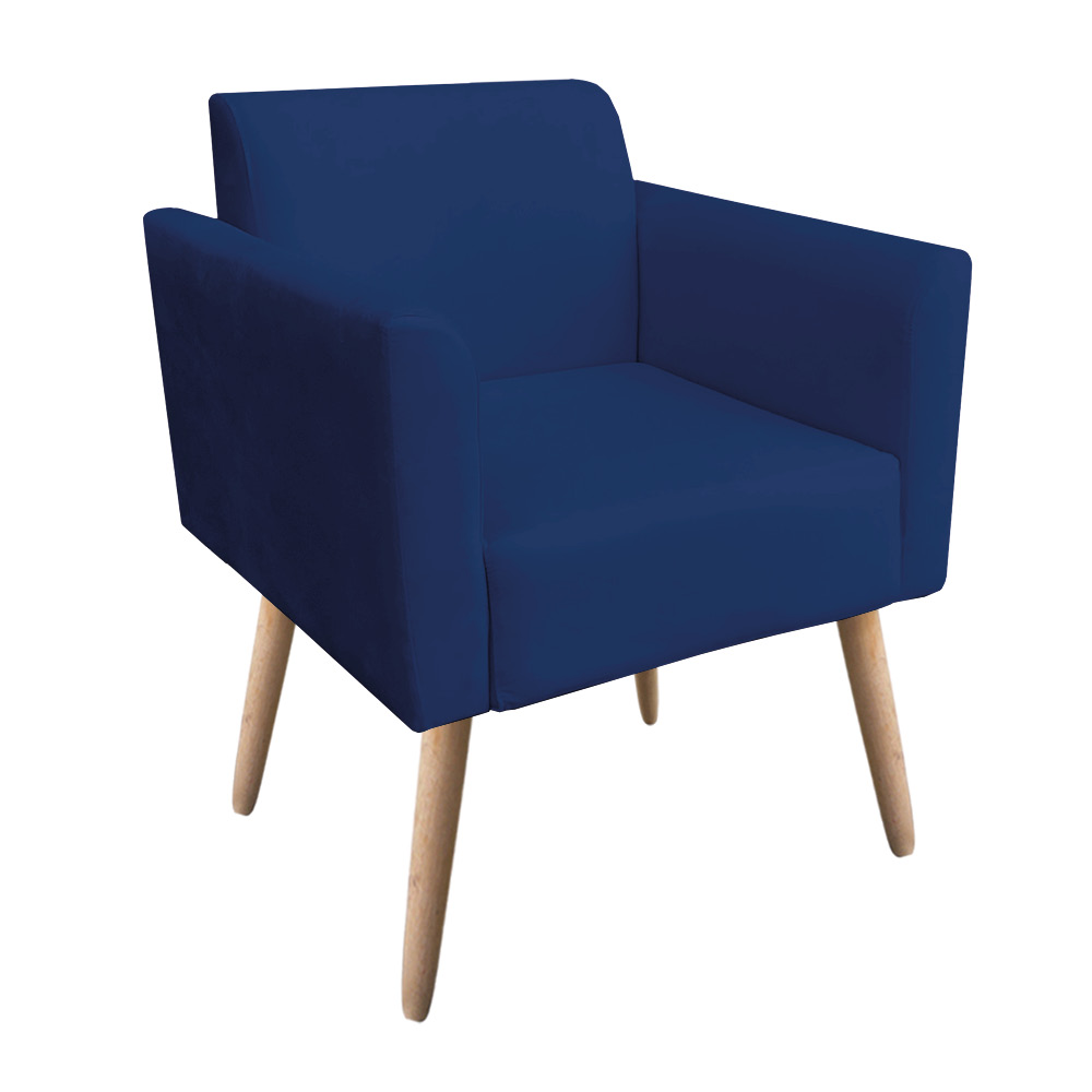Kit 01 Namoradeira 02 Lugares e 02 Poltronas Marisa Suede Azul Marinho Pés Palito Natural D'Rossi